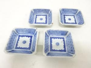 染付　花　四方小皿　4枚